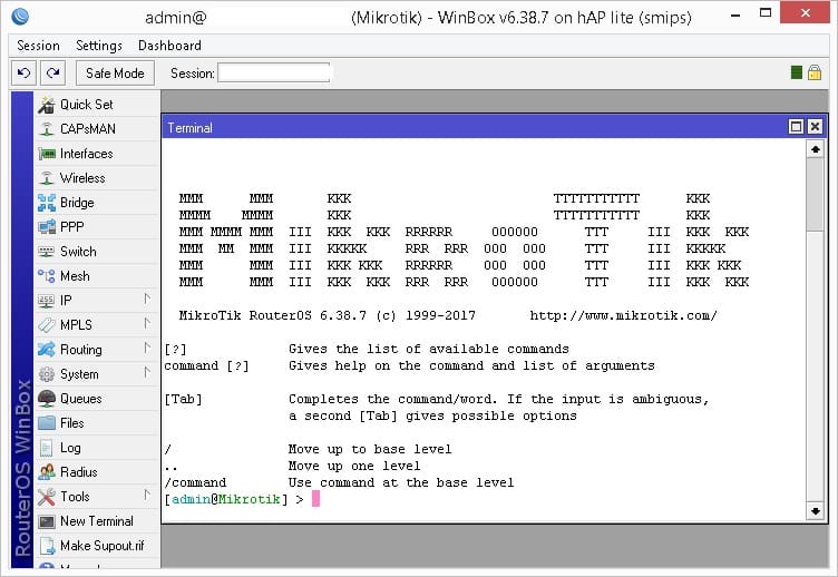 Winbox Terminal - Command line Mikrotik RouterBoard